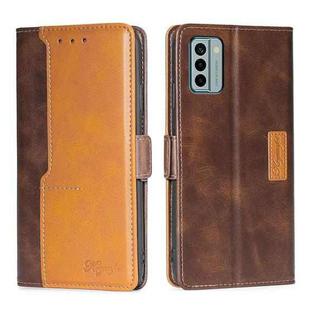 For Nokia G22 Contrast Color Side Buckle Leather Phone Case(Dark Brown + Gold)