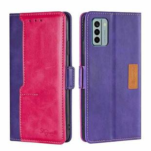 For Nokia G22 Contrast Color Side Buckle Leather Phone Case(Purple + Rose Red)