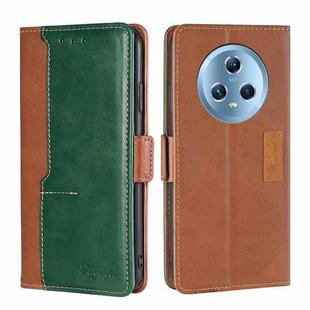 For Honor Magic5 Contrast Color Side Buckle Leather Phone Case(Light Brown + Green)