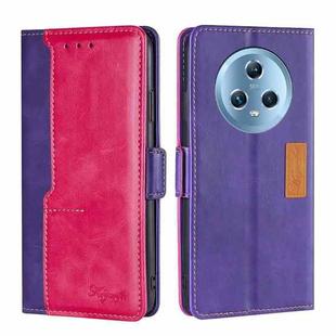 For Honor Magic5 Contrast Color Side Buckle Leather Phone Case(Purple + Rose Red)