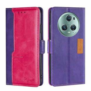 For Honor Magic5 Pro Contrast Color Side Buckle Leather Phone Case(Purple + Rose Red)