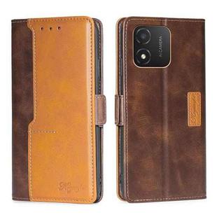 For Honor X5 4G Contrast Color Side Buckle Leather Phone Case(Dark Brown + Gold)