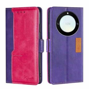 For Honor X40 Contrast Color Side Buckle Leather Phone Case(Purple + Rose Red)
