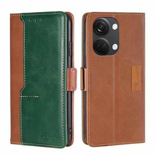 For OnePlus Ace 2V 5G Contrast Color Side Buckle Leather Phone Case(Light Brown + Green)