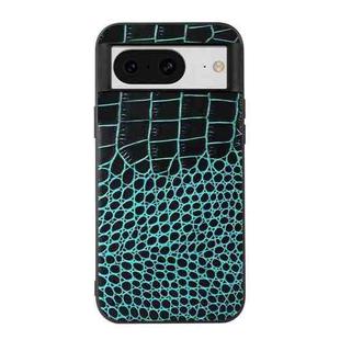 For Google Pixel 8 Crocodile Texture Genuine Leather Phone Case(Cyan)