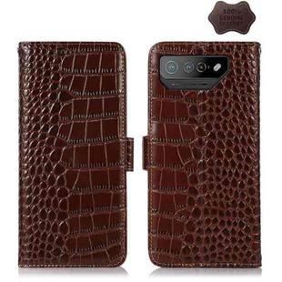 For Asus ROG Phone 7 Crocodile Top Layer Cowhide Leather Phone Case(Brown)