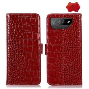 For Asus ROG Phone 7 Crocodile Top Layer Cowhide Leather Phone Case(Red)