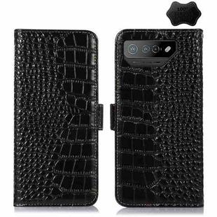For Asus ROG Phone 7 Crocodile Top Layer Cowhide Leather Phone Case(Black)