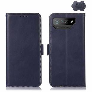 For Asus ROG Phone 7 Crazy Horse Top Layer Cowhide Leather Phone Case(Blue)
