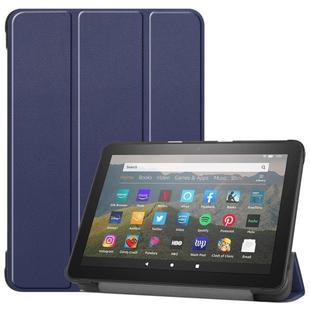 For Kindle Fire HD 8 (2020) Custer Pattern Pure Color Horizontal Flip Leather Case with Three-folding Holder & Wake-up / Sleep Function(Dark Blue)