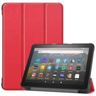 For Kindle Fire HD 8 (2020) Custer Pattern Pure Color Horizontal Flip Leather Case with Three-folding Holder & Wake-up / Sleep Function(Red)