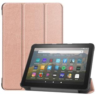 For Kindle Fire HD 8 (2020) Custer Pattern Pure Color Horizontal Flip Leather Case with Three-folding Holder & Wake-up / Sleep Function(Rose Gold)