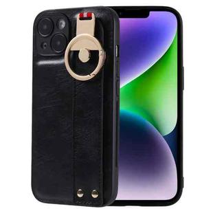 For iPhone 14 Wristband Leather Back Phone Case(Black)