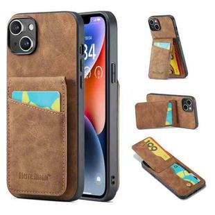 For iPhone 14 Plus Fierre Shann Crazy Horse Card Holder Back Cover PU Phone Case(Brown)