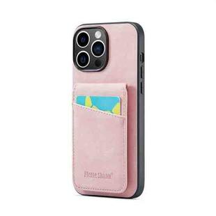 For iPhone 14 Pro Fierre Shann Crazy Horse Card Holder Back Cover PU Phone Case(Pink)