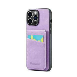 For iPhone 14 Pro Max Fierre Shann Crazy Horse Card Holder Back Cover PU Phone Case(Purple)