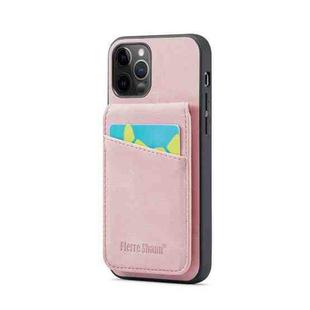 For iPhone 12 Pro Max Fierre Shann Crazy Horse Card Holder Back Cover PU Phone Case(Pink)
