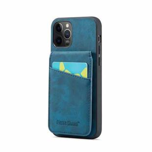For iPhone 12 Pro Max Fierre Shann Crazy Horse Card Holder Back Cover PU Phone Case(Blue)