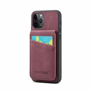 For iPhone 11 Pro Fierre Shann Crazy Horse Card Holder Back Cover PU Phone Case(Wine Red)