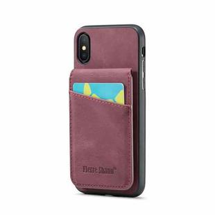 For iPhone XS Max Fierre Shann Crazy Horse Card Holder Back Cover PU Phone Case(Wine Red)