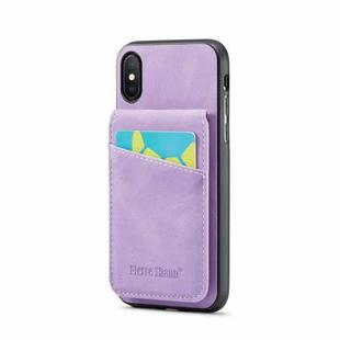 For iPhone XS Max Fierre Shann Crazy Horse Card Holder Back Cover PU Phone Case(Purple)