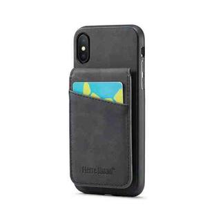 For iPhone XR Fierre Shann Crazy Horse Card Holder Back Cover PU Phone Case(Black)