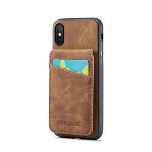 For iPhone XR Fierre Shann Crazy Horse Card Holder Back Cover PU Phone Case(Brown)