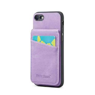 For iPhone 7 Plus / 8 Plus Fierre Shann Crazy Horse Card Holder Back Cover PU Phone Case(Purple)