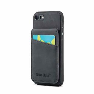 For iPhone SE 2022 / 2020 / 7 / 8 Fierre Shann Crazy Horse Card Holder Back Cover PU Phone Case(Black)