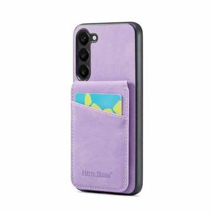 For Samsung Galaxy S23 5G Fierre Shann Crazy Horse Card Holder Back Cover PU Phone Case(Purple)