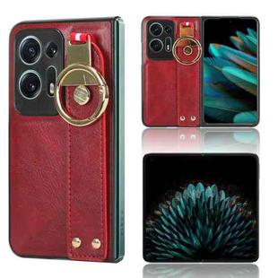 For OPPO Find N2 Wristband Leather Back Phone Case(Red)