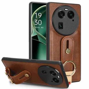 For OPPO Find X6 5G Wristband Leather Back Phone Case(Brown)