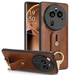 For OPPO Find X6 Pro 5G Wristband Leather Back Phone Case(Brown)