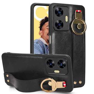 For Realme C55 Wristband Leather Back Phone Case(Black)