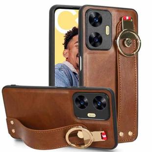For Realme C55 Wristband Leather Back Phone Case(Brown)
