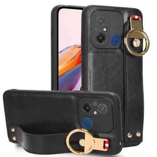 For Xiaomi Redmi 12C / Poco C55 Wristband Leather Back Phone Case(Black)