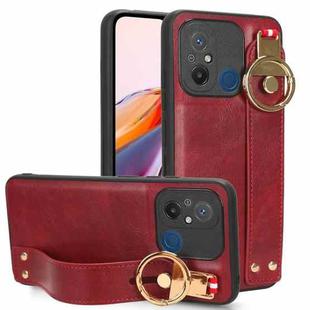 For Xiaomi Redmi 12C / Poco C55 Wristband Leather Back Phone Case(Red)