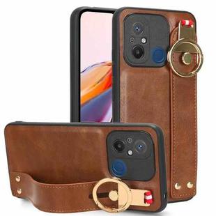 For Xiaomi Redmi 12C / Poco C55 Wristband Leather Back Phone Case(Brown)