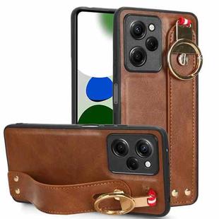 For Xiaomi Poco X5 Pro 5G Wristband Leather Back Phone Case(Brown)