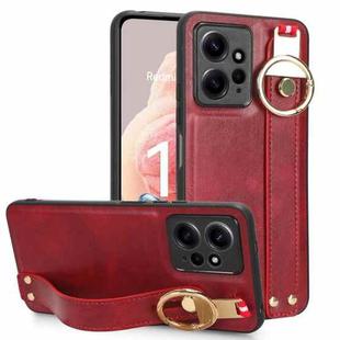 For Redmi Note 12 4G Global Wristband Leather Back Phone Case(Red)