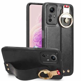 For Redmi Note 12S 4G Wristband Leather Back Phone Case(Black)