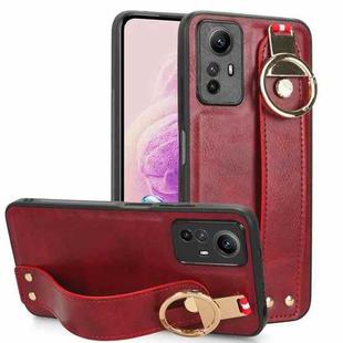 For Redmi Note 12S 4G Wristband Leather Back Phone Case(Red)