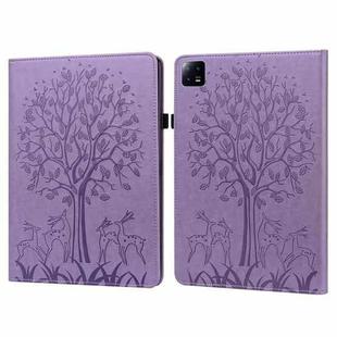 For Xiaomi Pad 6 / Pad 6 Pro Tree & Deer Embossed Leather Tablet Case(Purple)