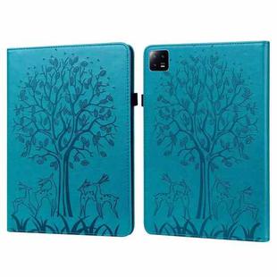 For Xiaomi Pad 6 / Pad 6 Pro Tree & Deer Embossed Leather Tablet Case(Blue)