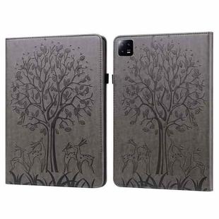 For Xiaomi Pad 6 / Pad 6 Pro Tree & Deer Embossed Leather Tablet Case(Grey)
