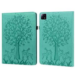 For Xiaomi Pad 6 / Pad 6 Pro Tree & Deer Embossed Leather Tablet Case(Green)