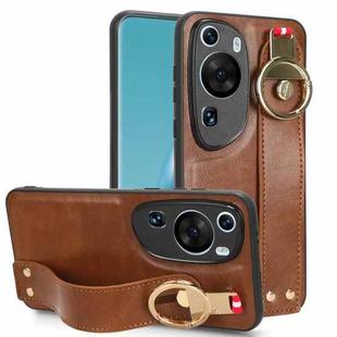 For Huawei P60 Art Wristband Leather Back Phone Case(Brown)