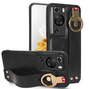 For Huawei P60 / P60 Pro Wristband Leather Back Phone Case(Black)