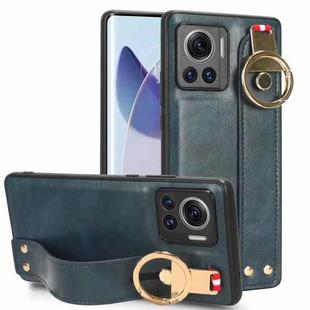 For Motorola Edge 30 Ultra Wristband Leather Back Phone Case(Blue)