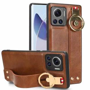 For Motorola Edge 30 Ultra Wristband Leather Back Phone Case(Brown)